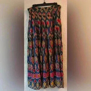 Boho/Hippie style, Ikat pattern, multicolor maxi skirt with elastic waist; S